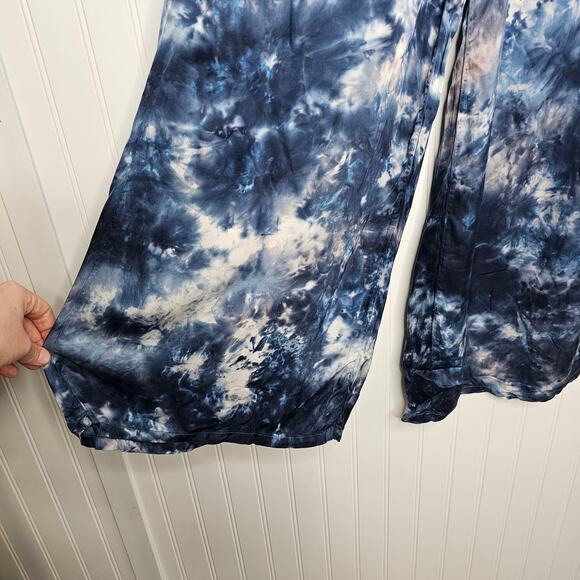 Young Fabulous & Broke Tie-Dyed Wide-Leg Pants Size XS High Waist Blue YFB Rayon - Picture 3 of 9